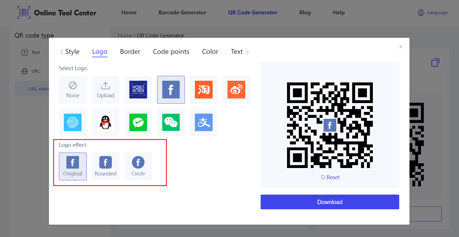 Generator QR koda Facebook sa logom.png