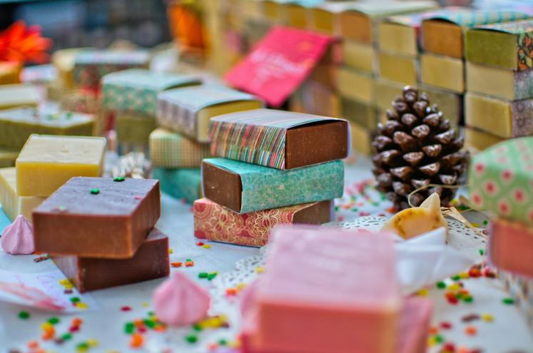 Coliliful handmade soap bars stacked