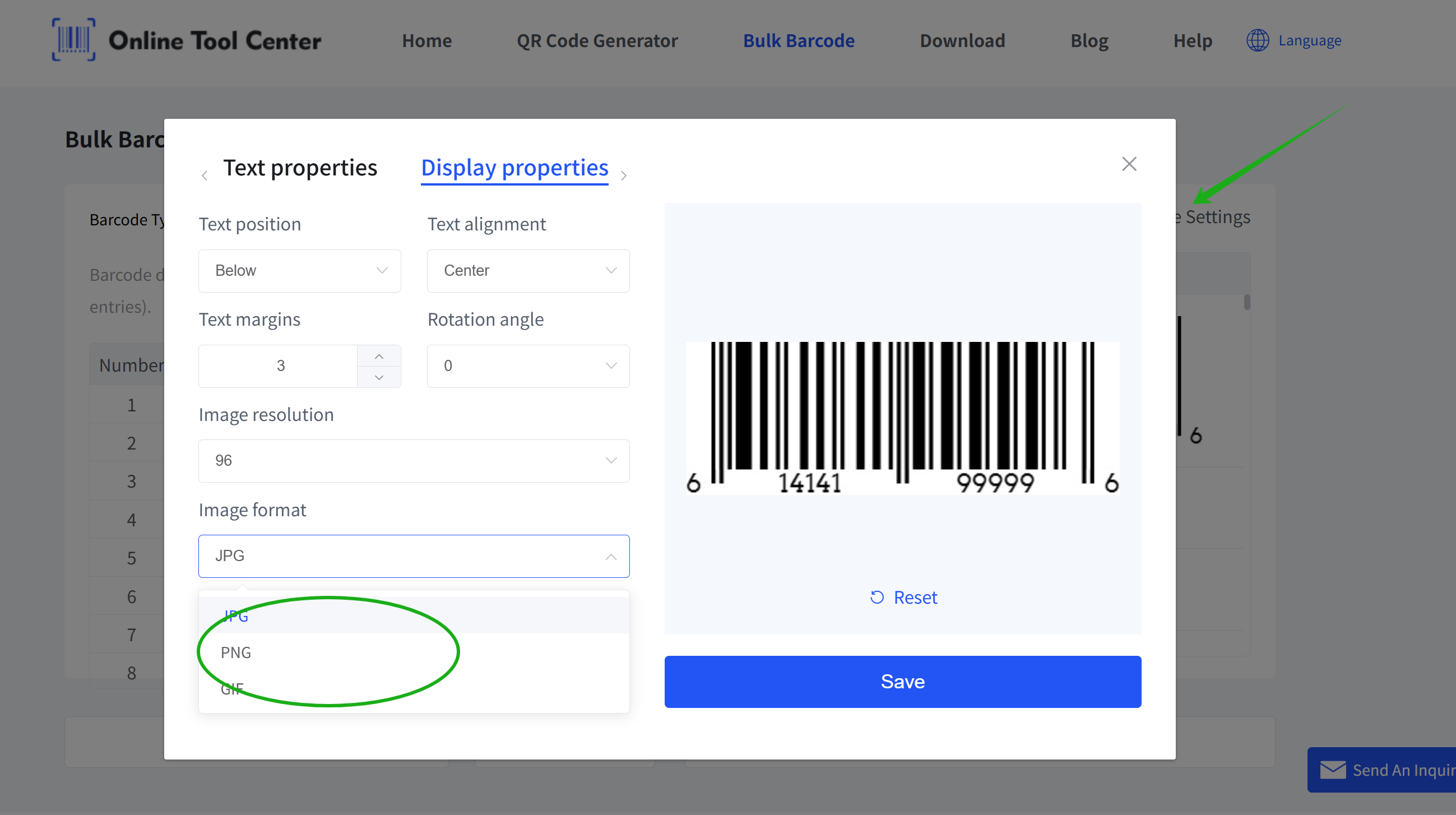 choose barcode image format odaberite format slike barkoda