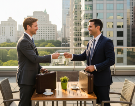business card exchange in meeti razmjena vizitke u meeti