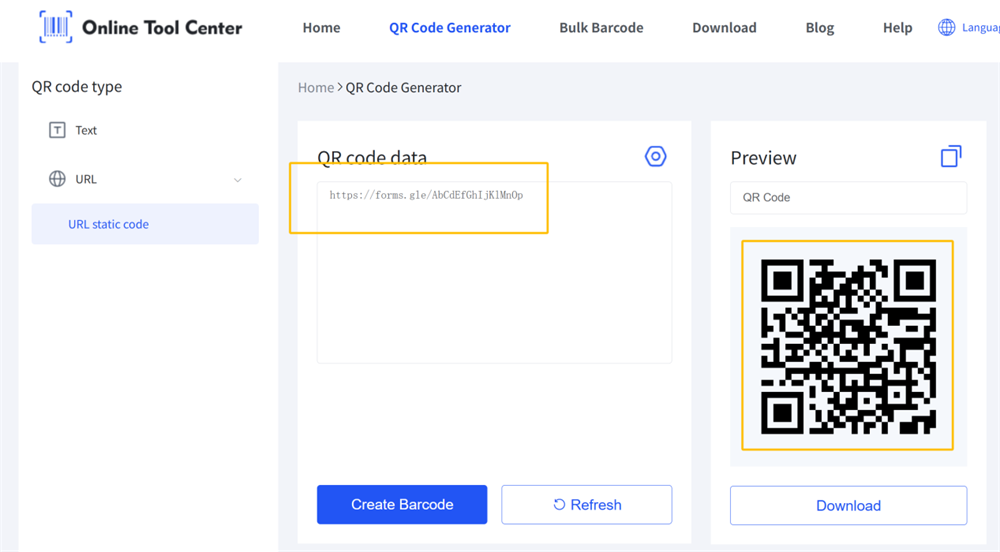 napraviti QR kod za registracijski obrazac